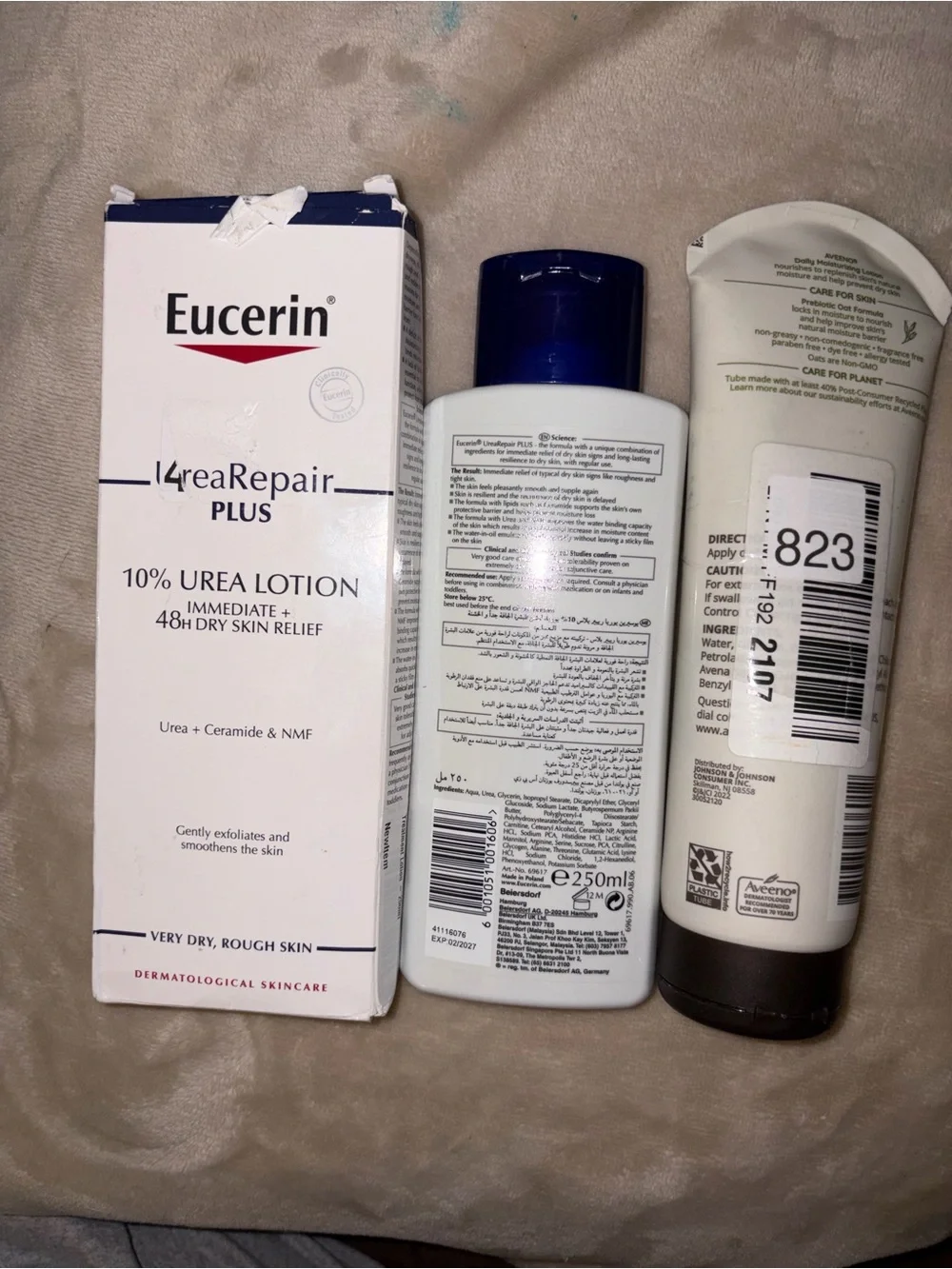Eucerin Urea Repair Plus 10% Urea Lotion & Aveeno Daily Moisturizing Body Lotion